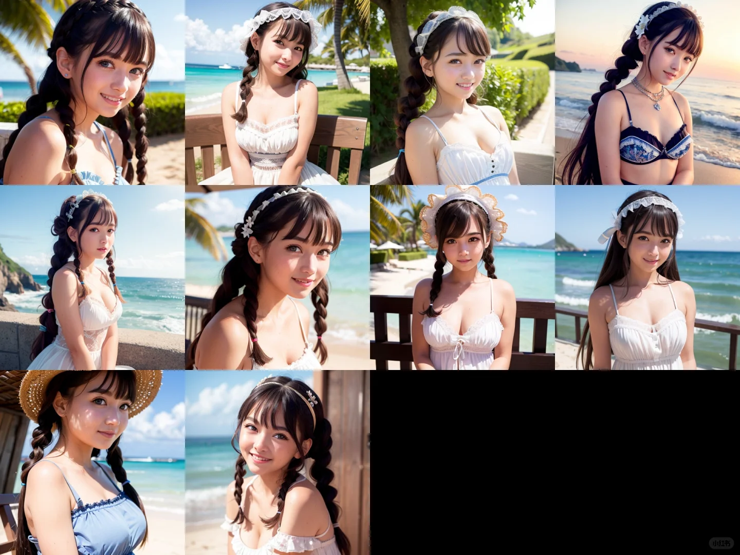 AI美女，阳光海滩