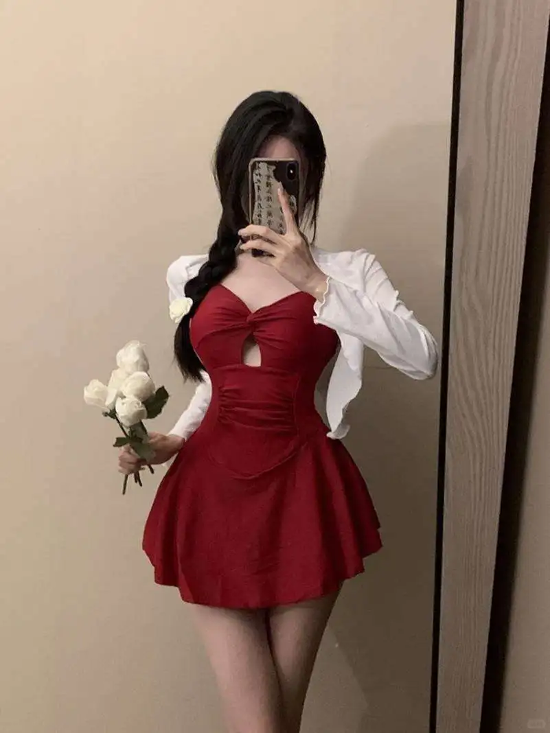 韩ins风连体挂脖吊带裙式泳衣女新款性感