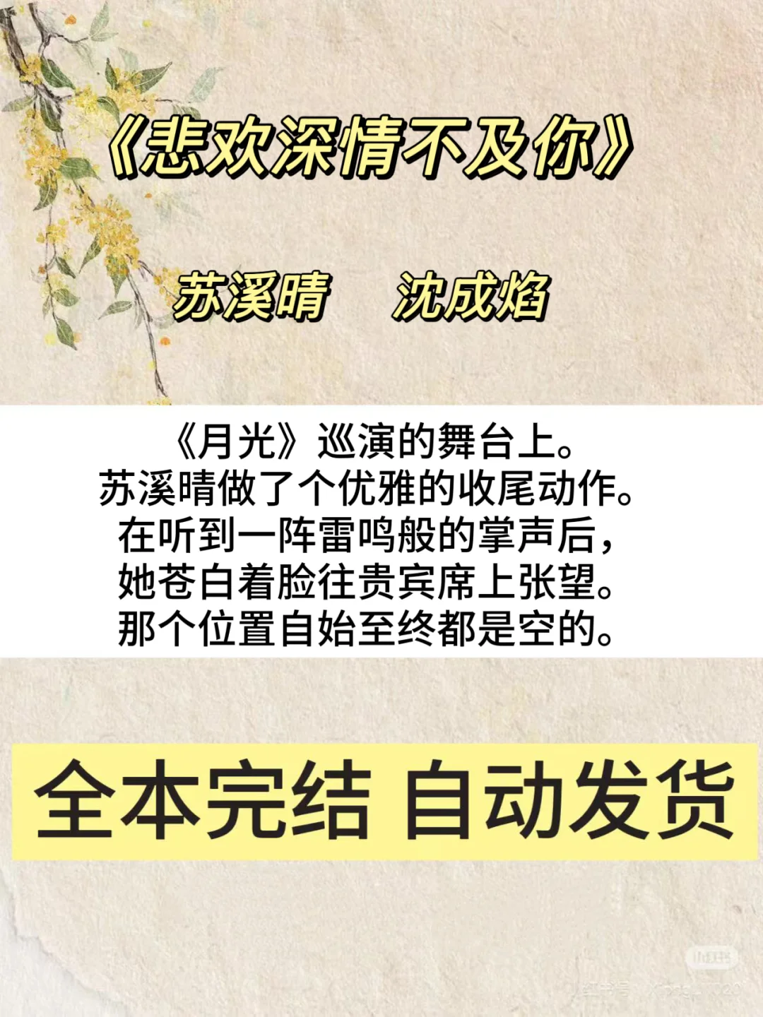 完结《悲欢深情不及你》苏溪晴 沈成焰小说