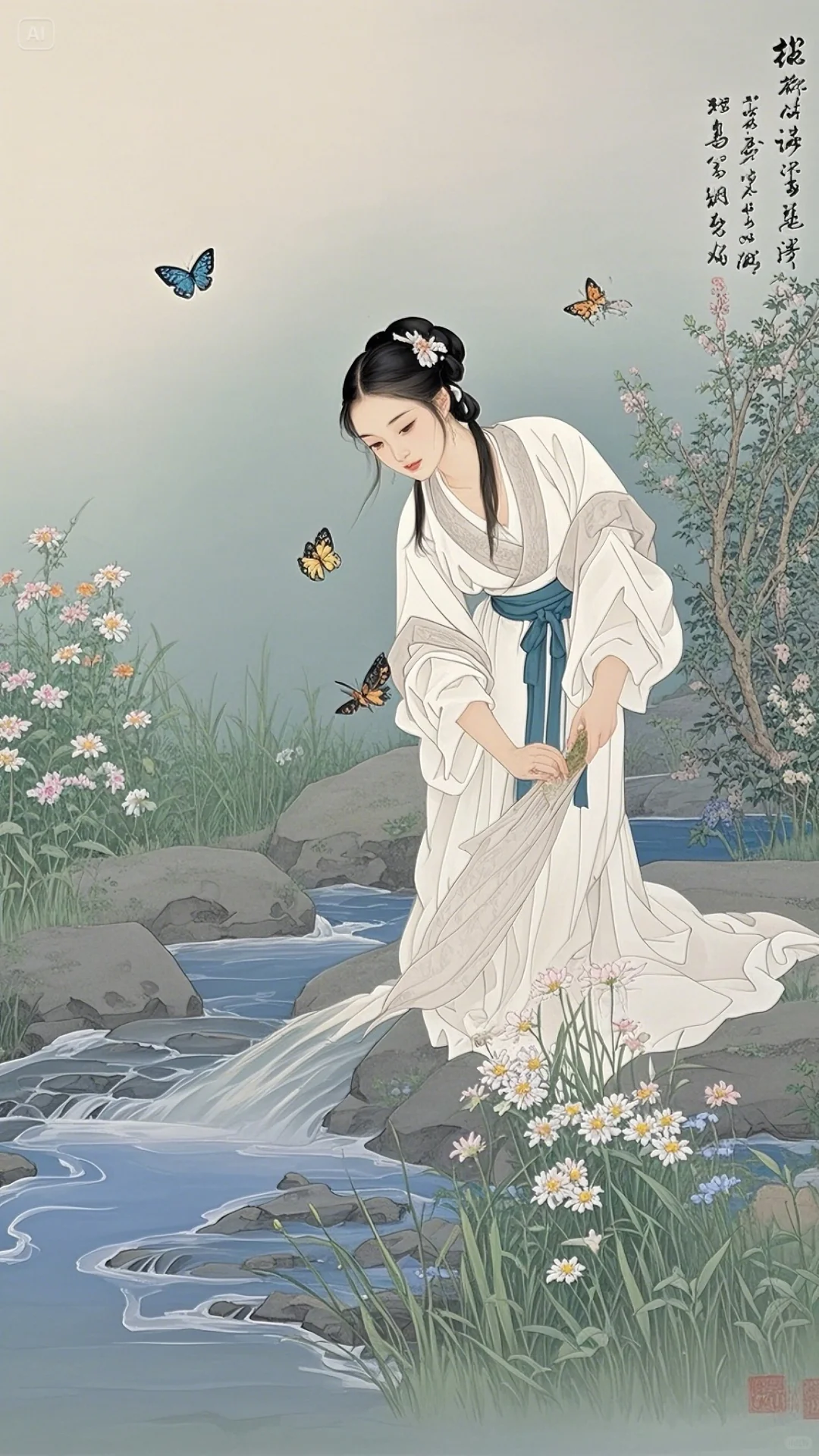 🌸古风之美 | 古代美女河边浣纱，如诗如画🌿