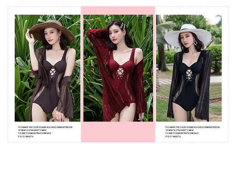 时尚新款泳衣女连体三角仙女范儿小胸聚拢性