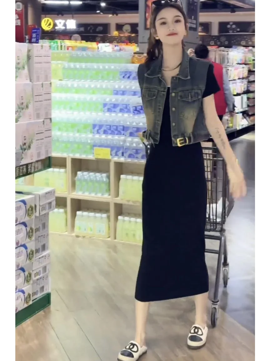 2025夏季新款女复古港风牛仔马甲外套中