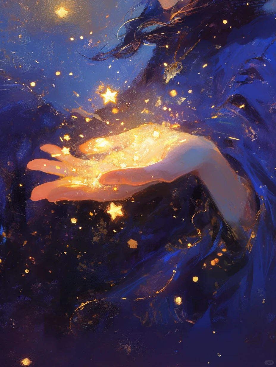 “星光闪烁，星星从指缝中溜走”