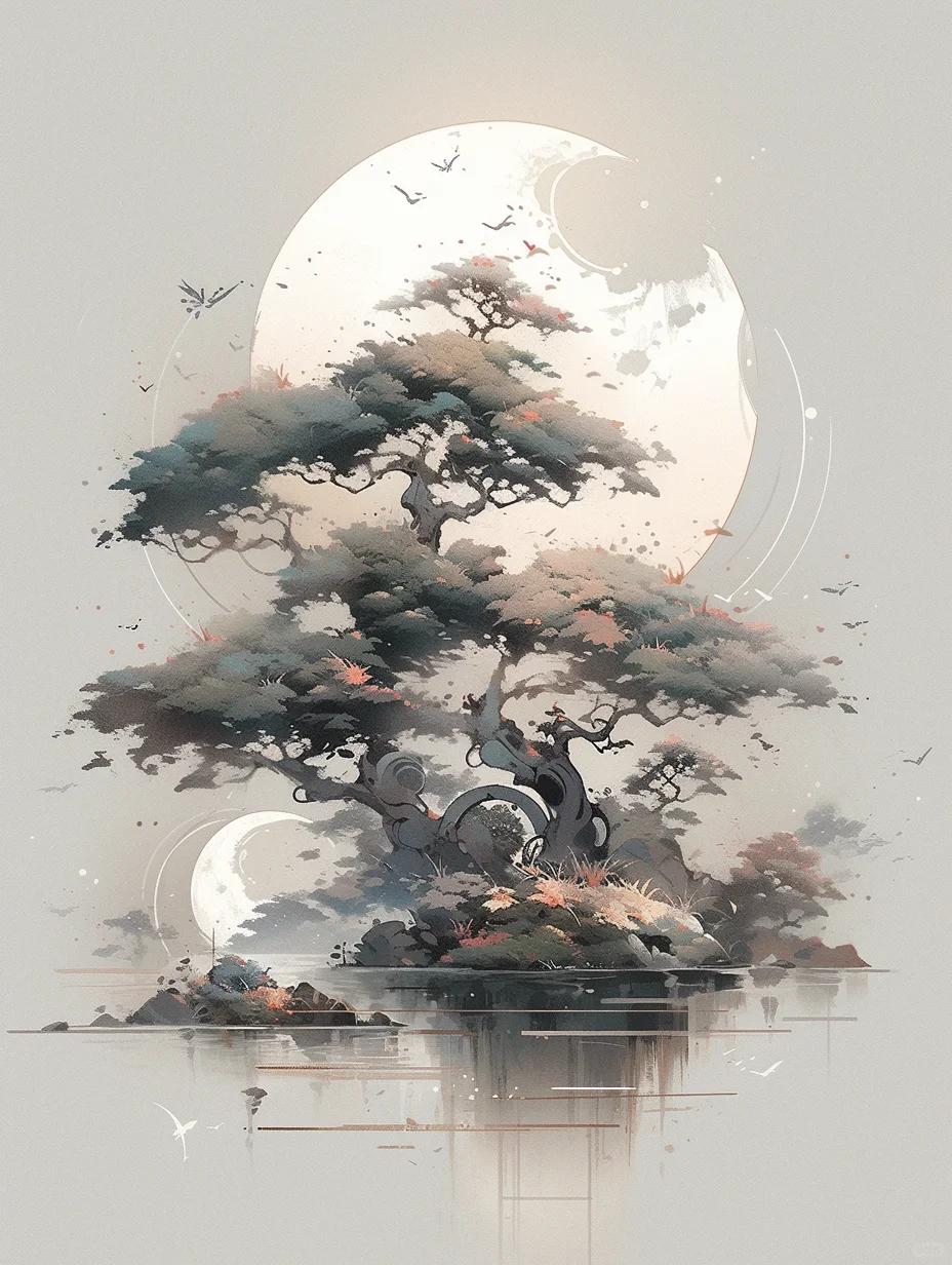浅月树山 浅色白色背景也挺好看的