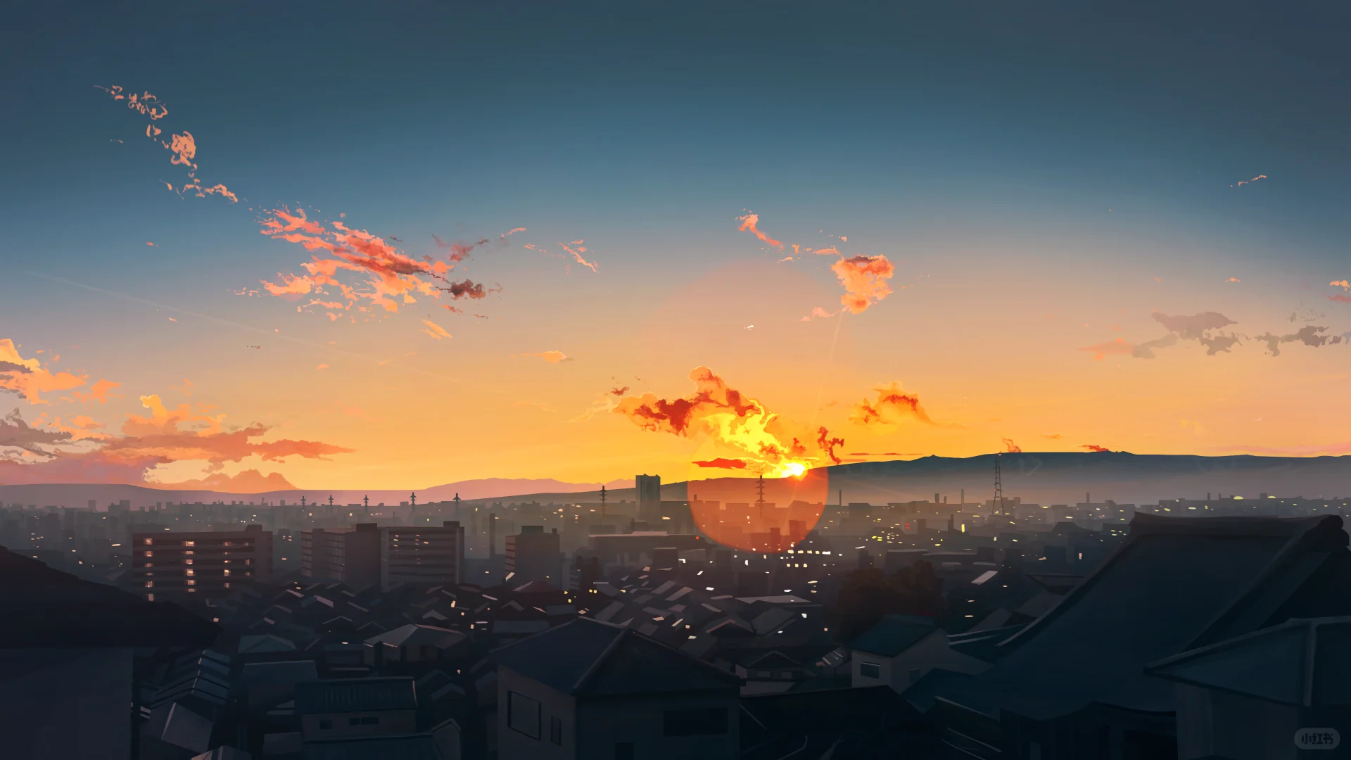 每日插画分享#61 落日与晚风，深情的相拥