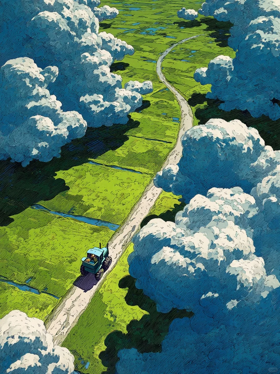 momo插画 | 云中田野