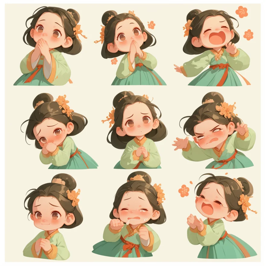 Midjourney咒语 古风小女孩表情包
