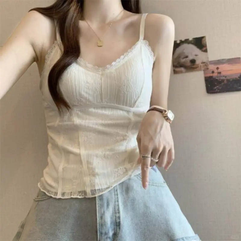 绝美漂亮鱼骨蕾丝美背吊带背心女夏大码胖m