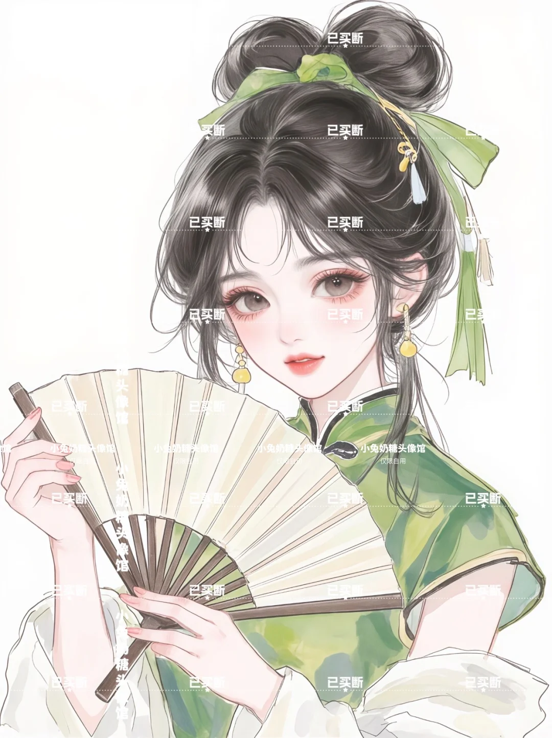 一袭青衣，美人如画。