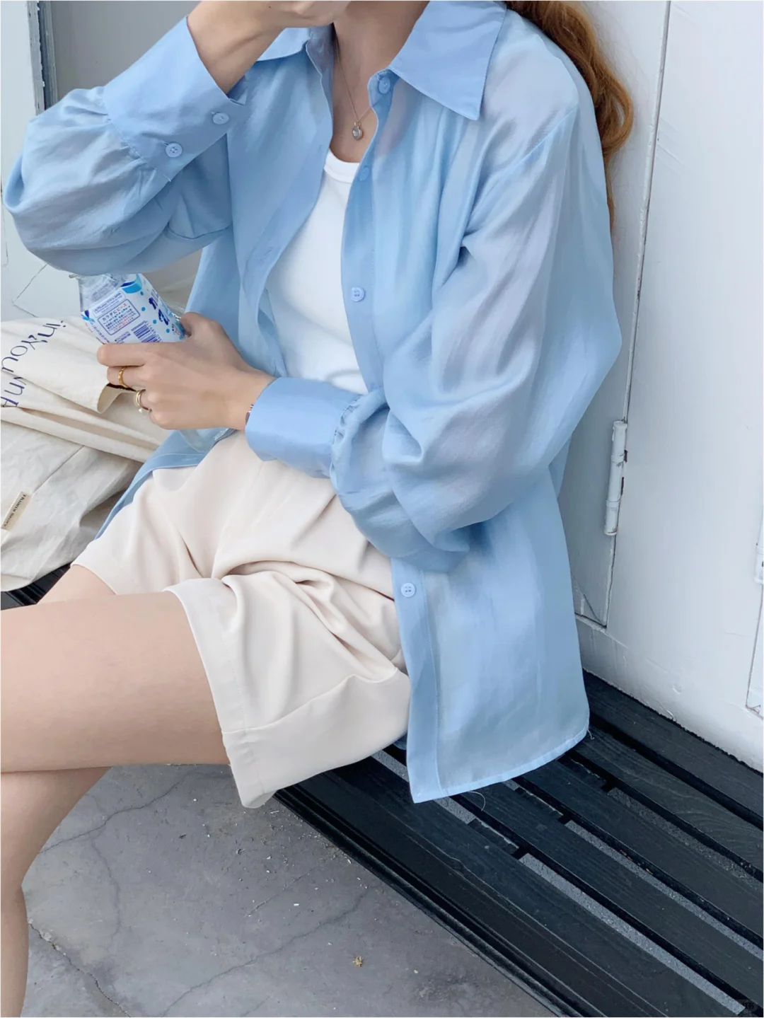 粉色天丝慵懒休闲衬衫女夏季新款韩版宽松百