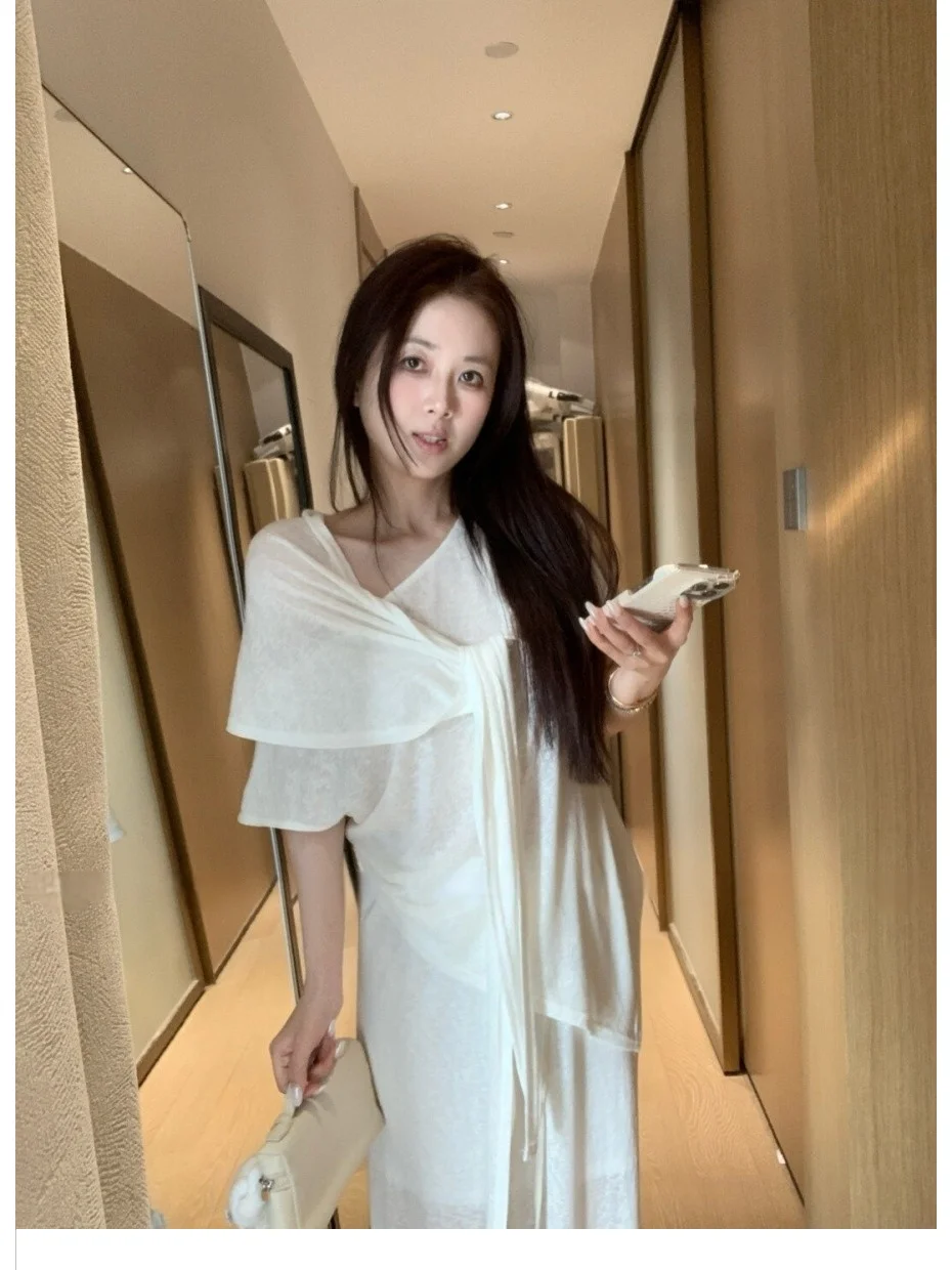新款时尚休闲套装女夏季白色亚麻短袖上衣绝