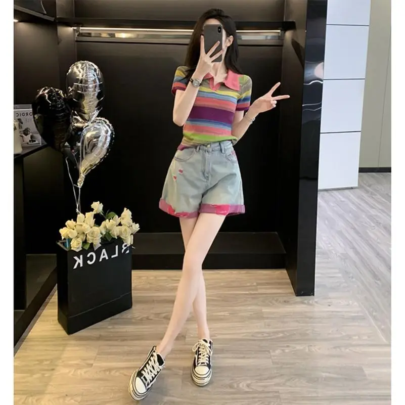 多巴胺休闲运动套装女夏季炸街减龄小个子彩