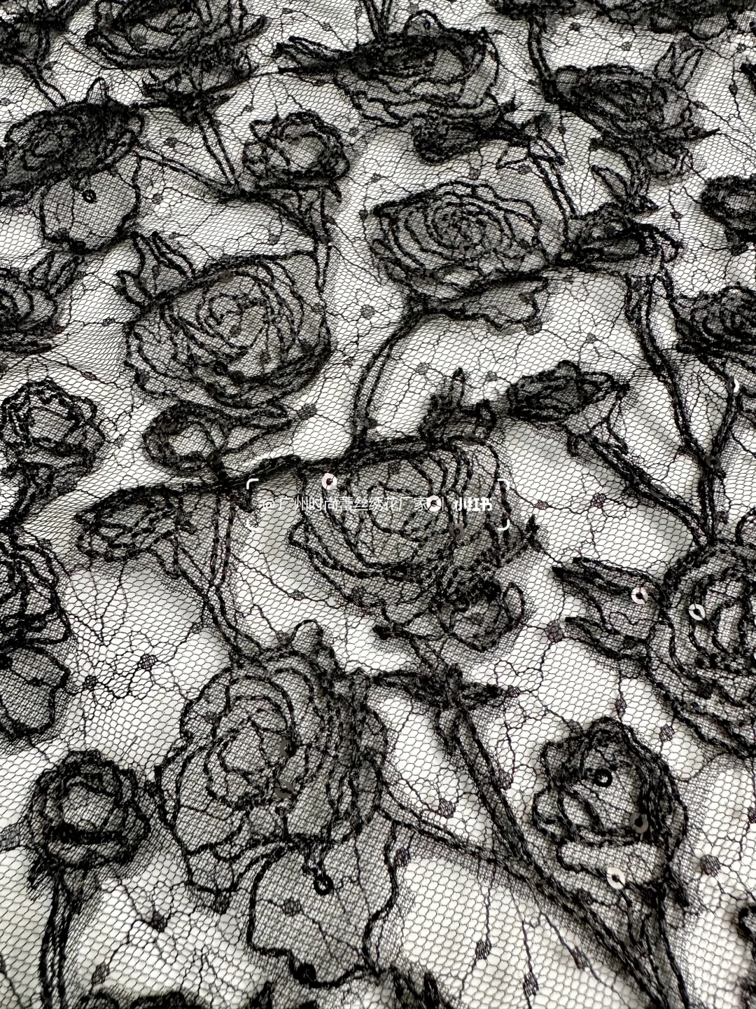 骑士黑玫瑰Rose｜玫瑰激光股绳绣花面料
