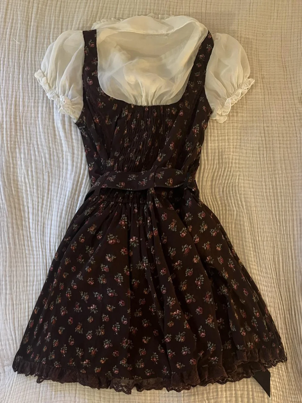 褐色拼接假两件短袖连衣裙🖤vintage古着~