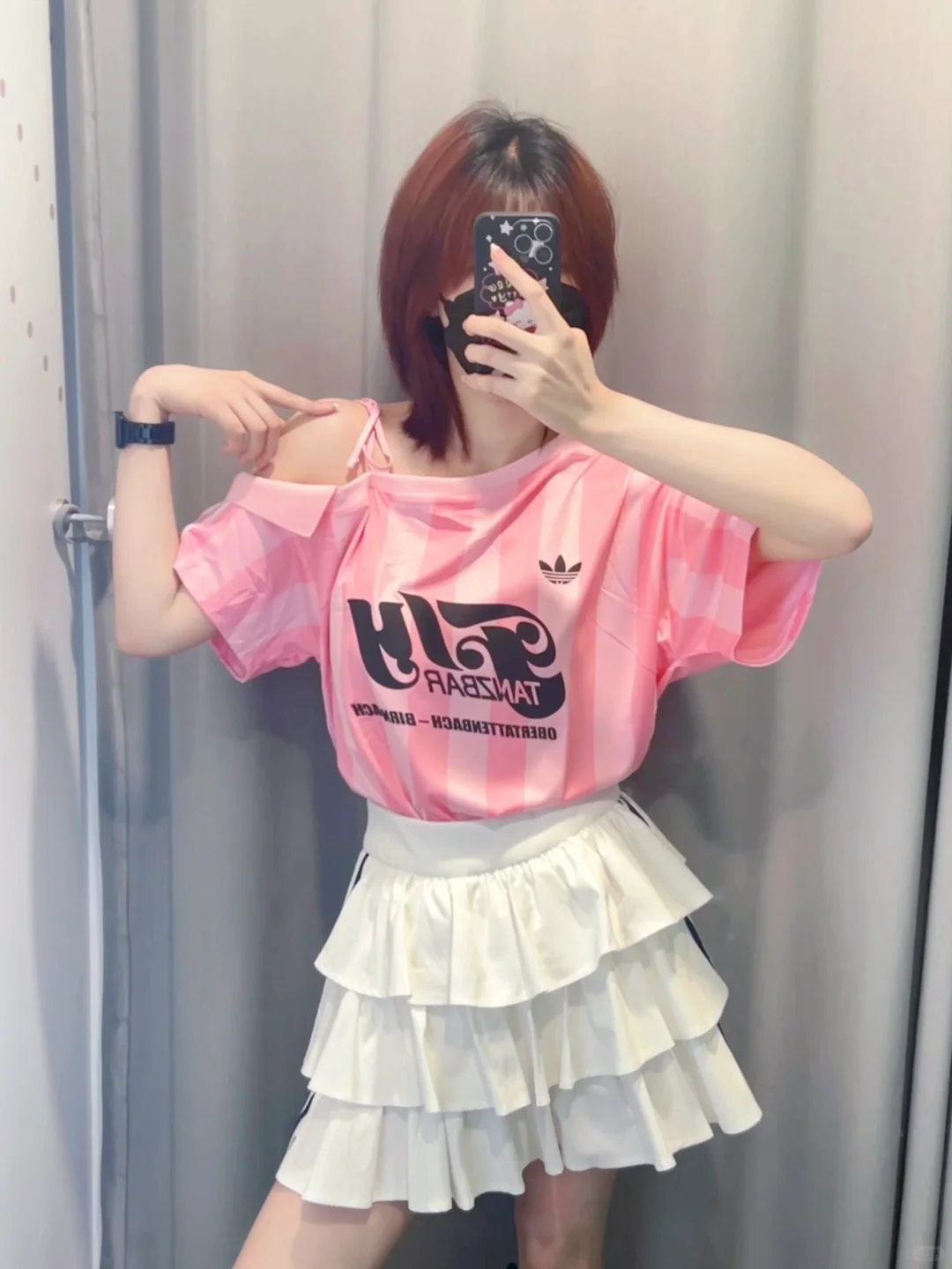 甜辣组合🎀阿迪粉色斜肩球衣✖️蛋糕裙