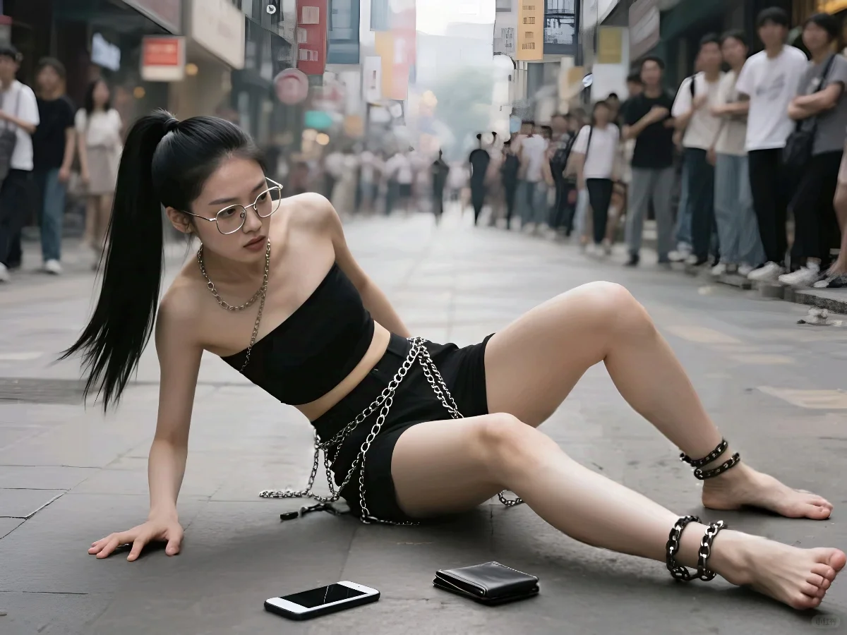 [AI生成]街头摔倒的少女