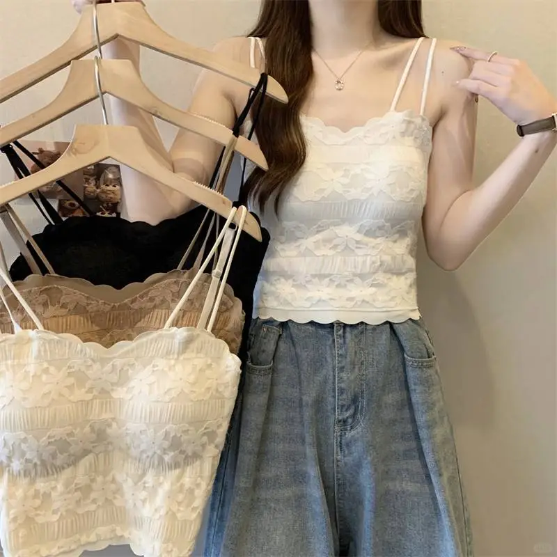 蕾丝美背带胸垫背心吊带女2025夏季新款