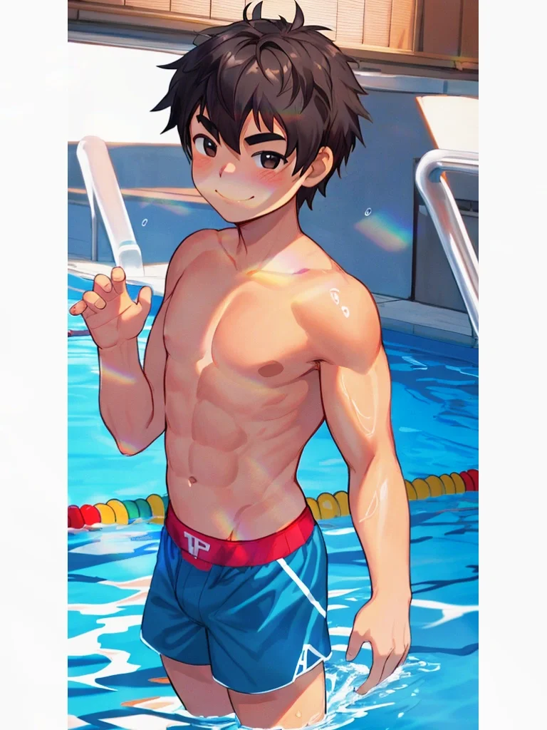 初夏游泳少年系列插画