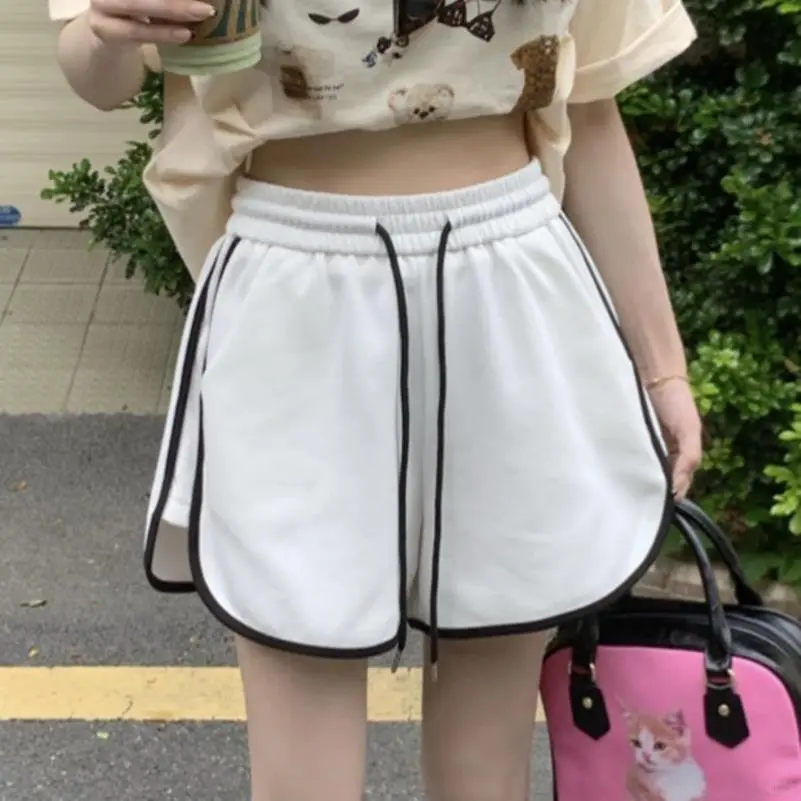 休闲短裤女夏季纯棉居家睡裤高腰复古宽松外