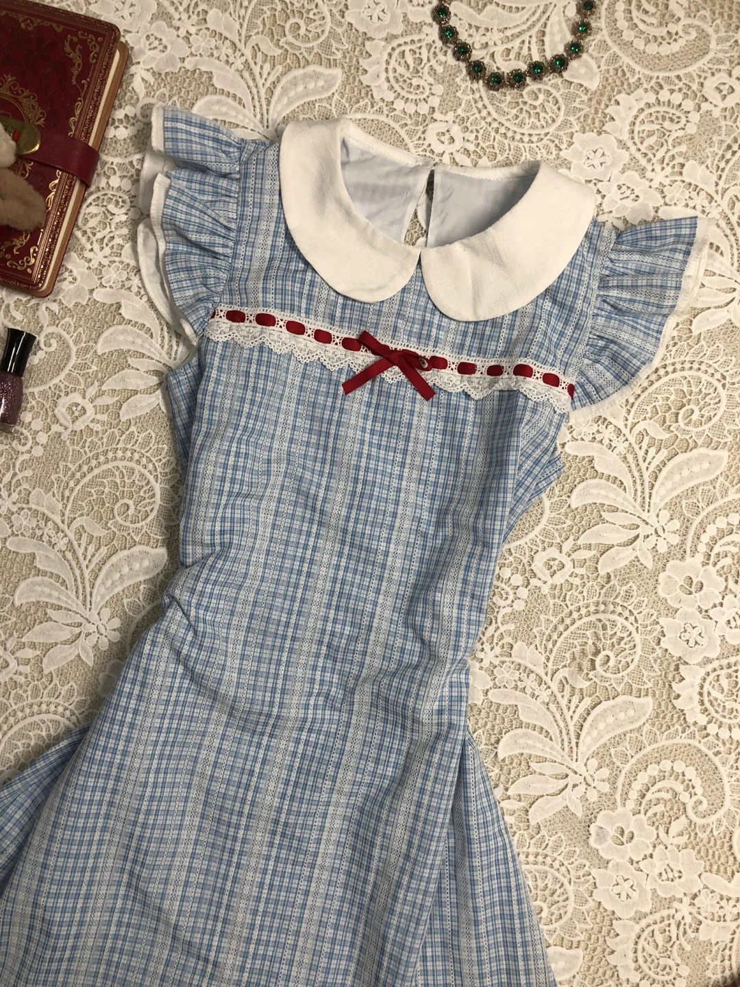 复古格纹收腰娃娃连衣裙🖤vintage古着~