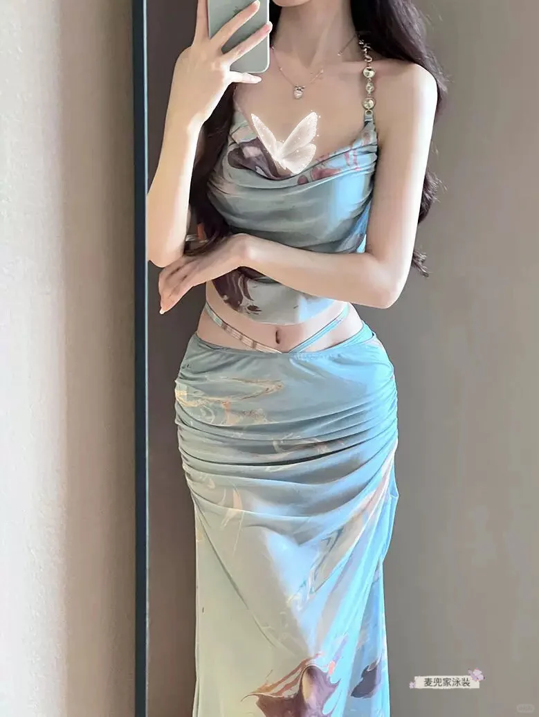 度假绝美泳衣🩱长裙款水钻比基尼仙女高颜值