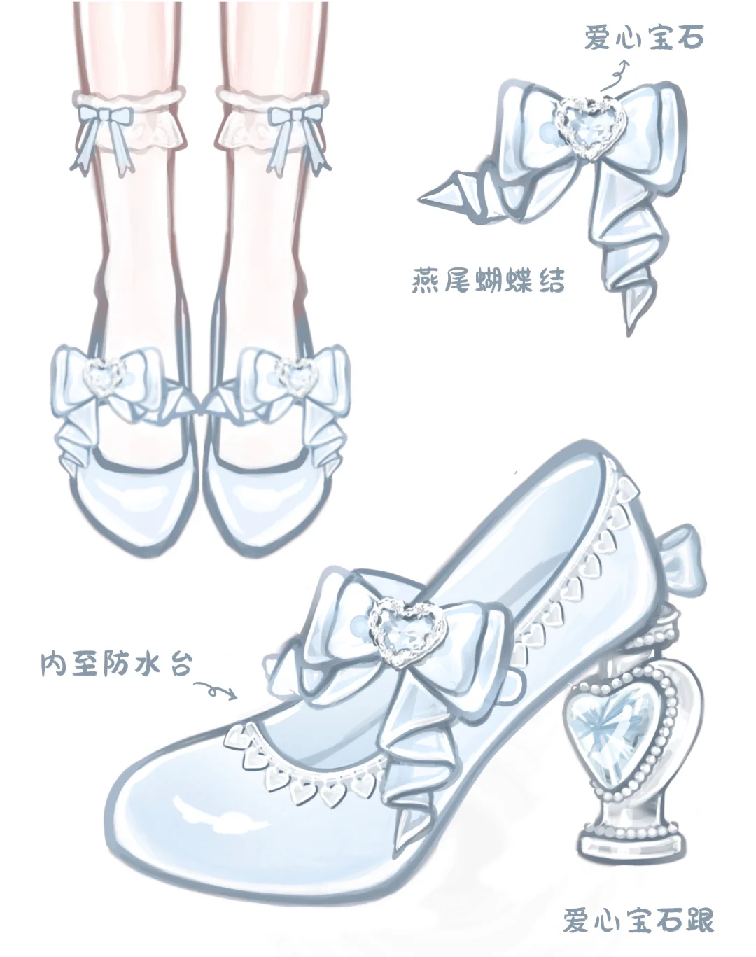 爱心宝石高跟鞋