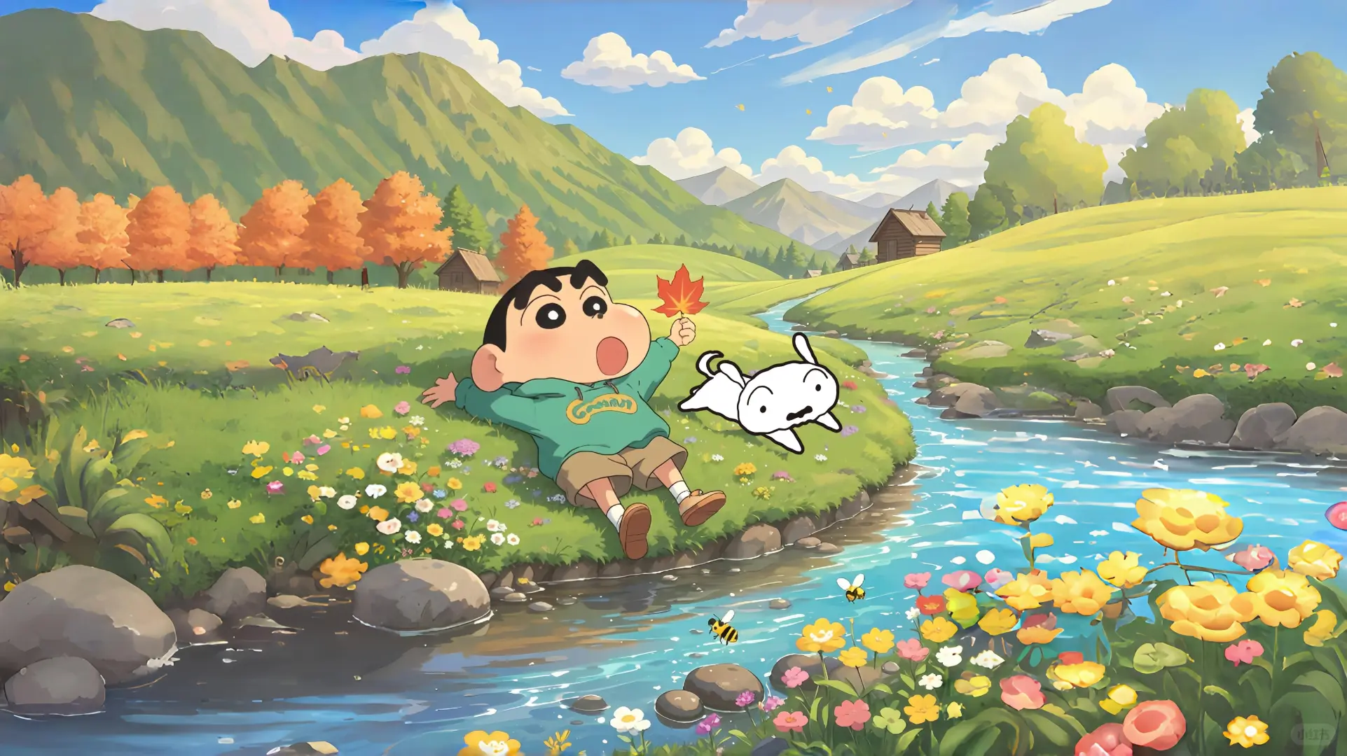 蜡笔小新•春游记 |ipad 电脑分区壁纸  蜡笔