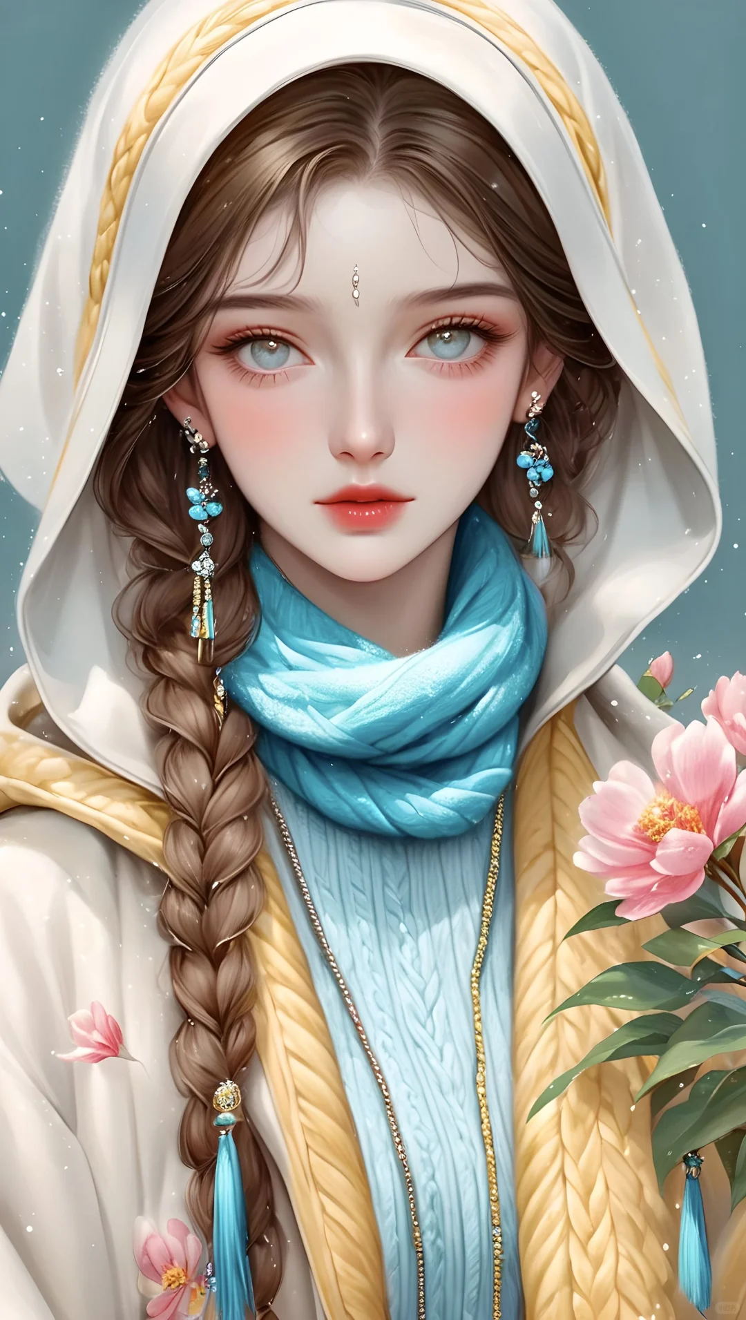 AI美女肖像插画，古风美女