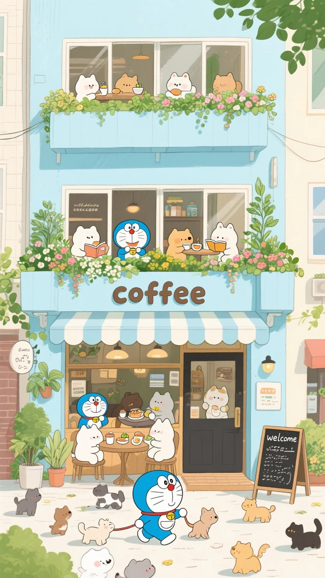 哆啦A梦| 咖啡店壁纸、超治愈的哆啦A梦壁纸