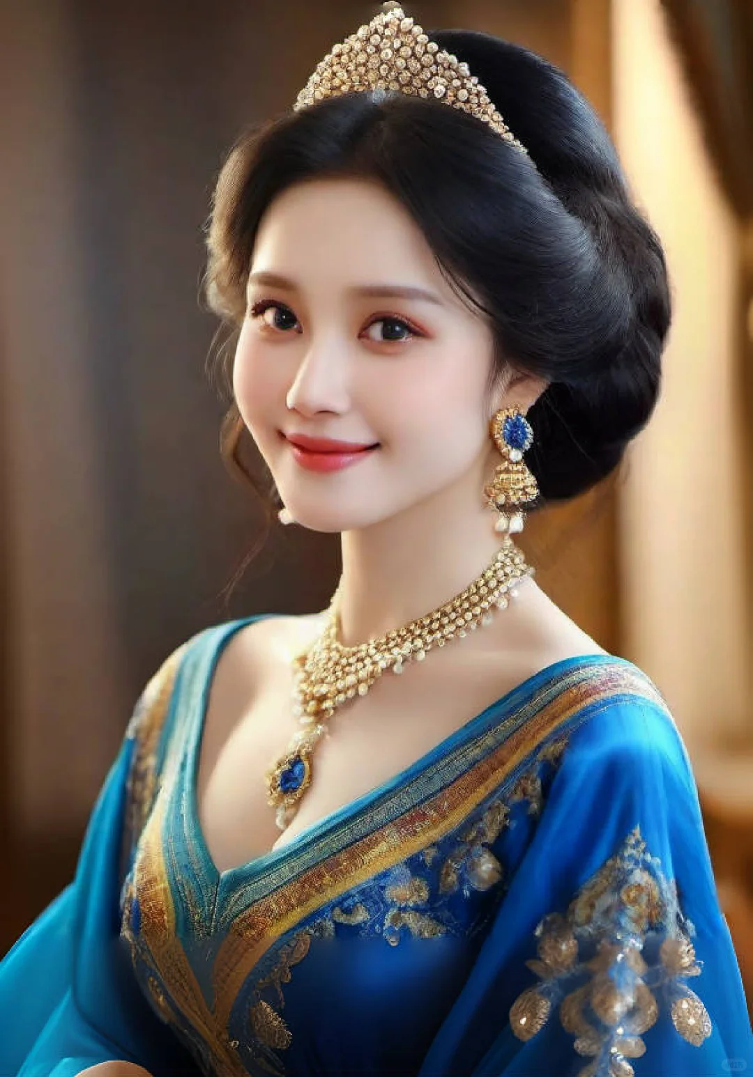 AI美女 深蓝+明黄礼服