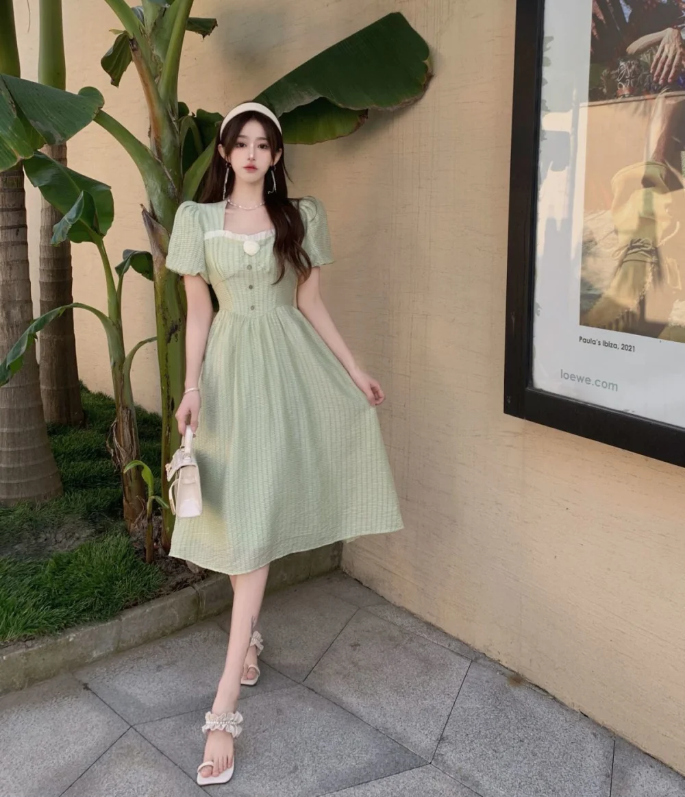 💚仙气飘飘的绿色连衣裙👗