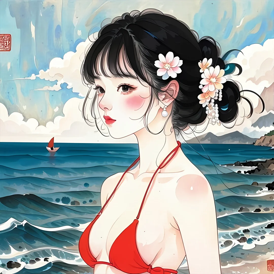 夏日海边的🏖泳装少女