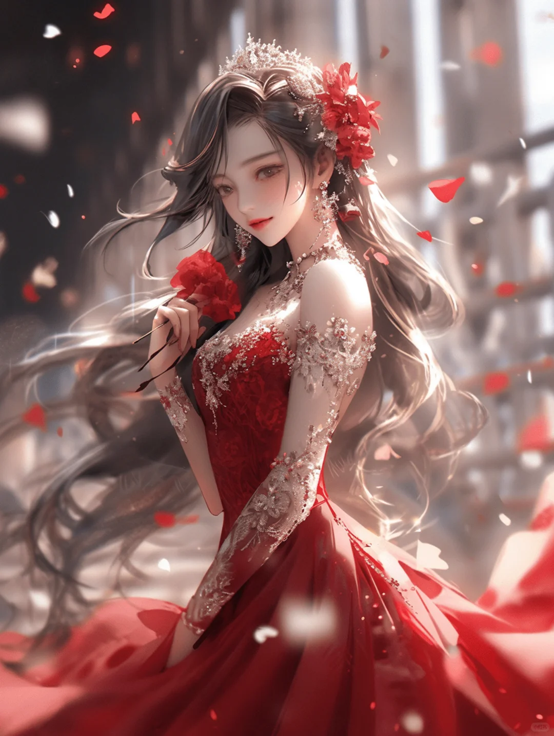 宝石红色婚纱