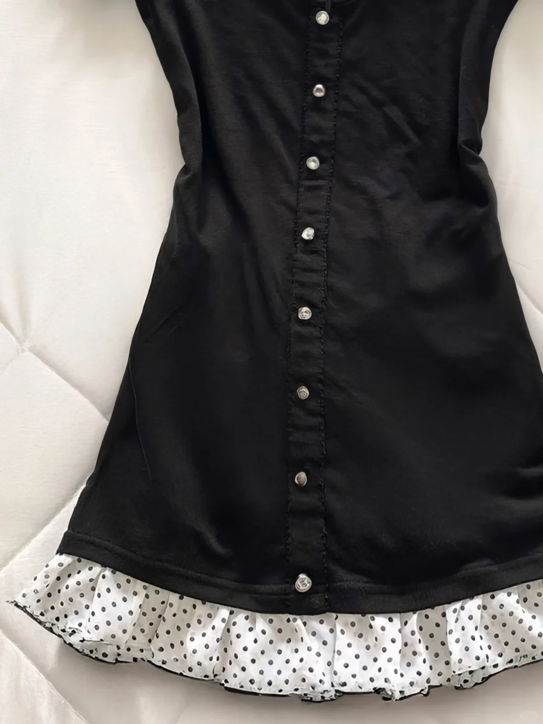 黑色波点拼接连衣裙🖤vintage古着~