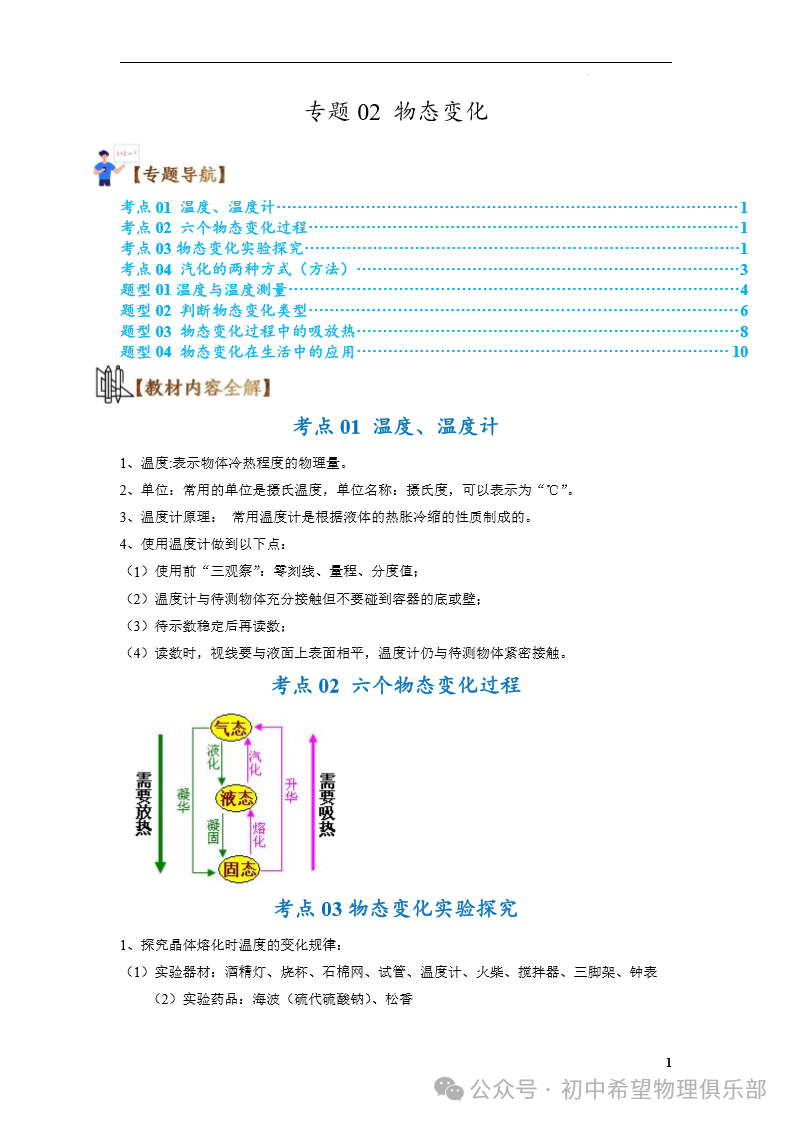 中考物理专题02 物态变化 第1张