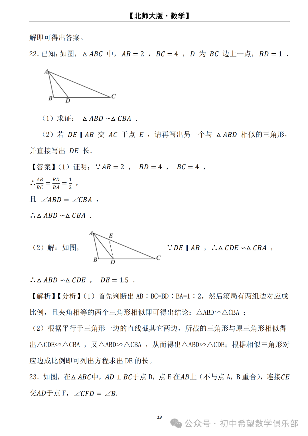 【2024年中考数学.北师大版】二轮复习---相似三角形的判定与性质 (解析) 第20张