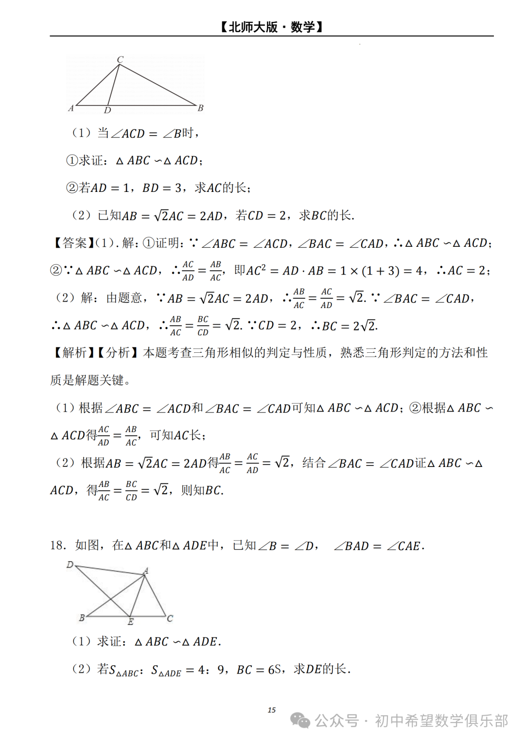 【2024年中考数学.北师大版】二轮复习---相似三角形的判定与性质 (解析) 第16张