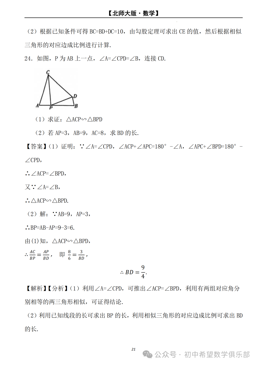 【2024年中考数学.北师大版】二轮复习---相似三角形的判定与性质 (解析) 第22张