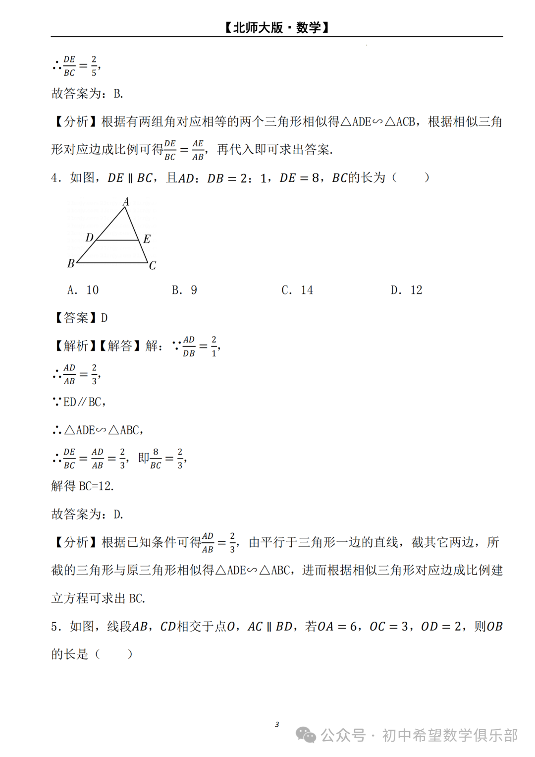 【2024年中考数学.北师大版】二轮复习---相似三角形的判定与性质 (解析) 第4张