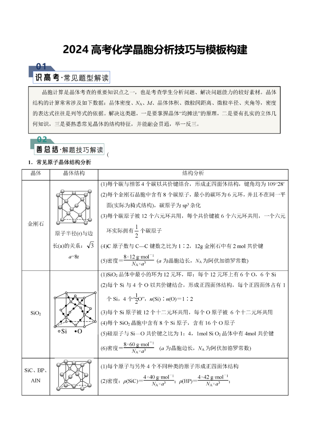 高考晶胞分析技巧与答题模板构建(2份WORD下载) 第1张