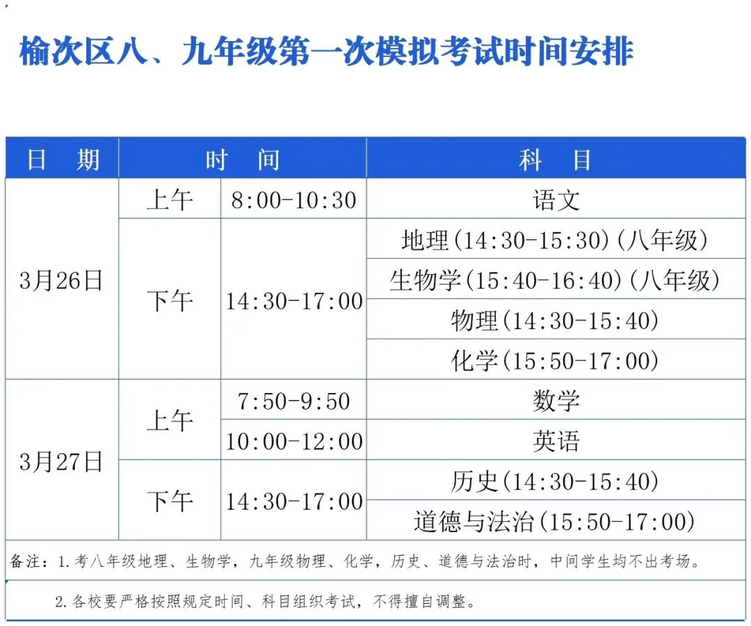 2024榆次中考模拟考试安排 第2张