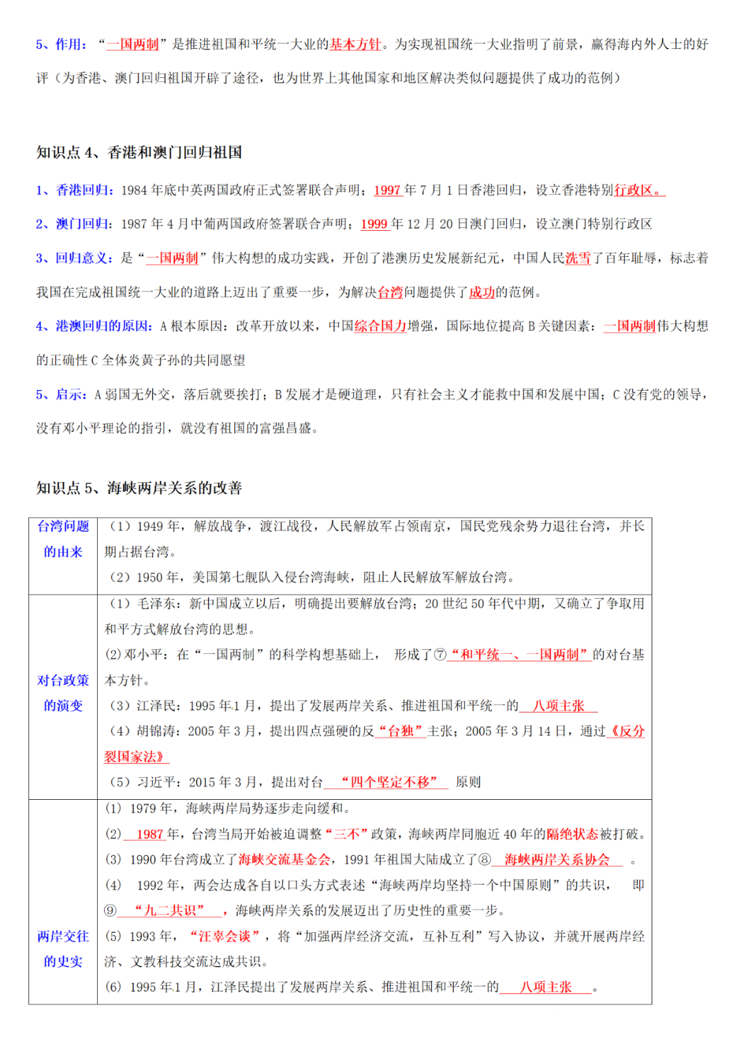 【中考历史】| 知识点复习--八年级历史下册核心知识点背记与检测 第15张