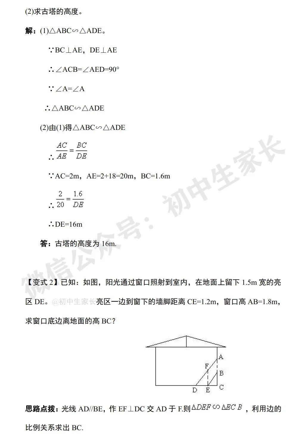 初中数学 | 中考数学相似三角形必考知识+常见结论+经典例题(可打印) 第24张