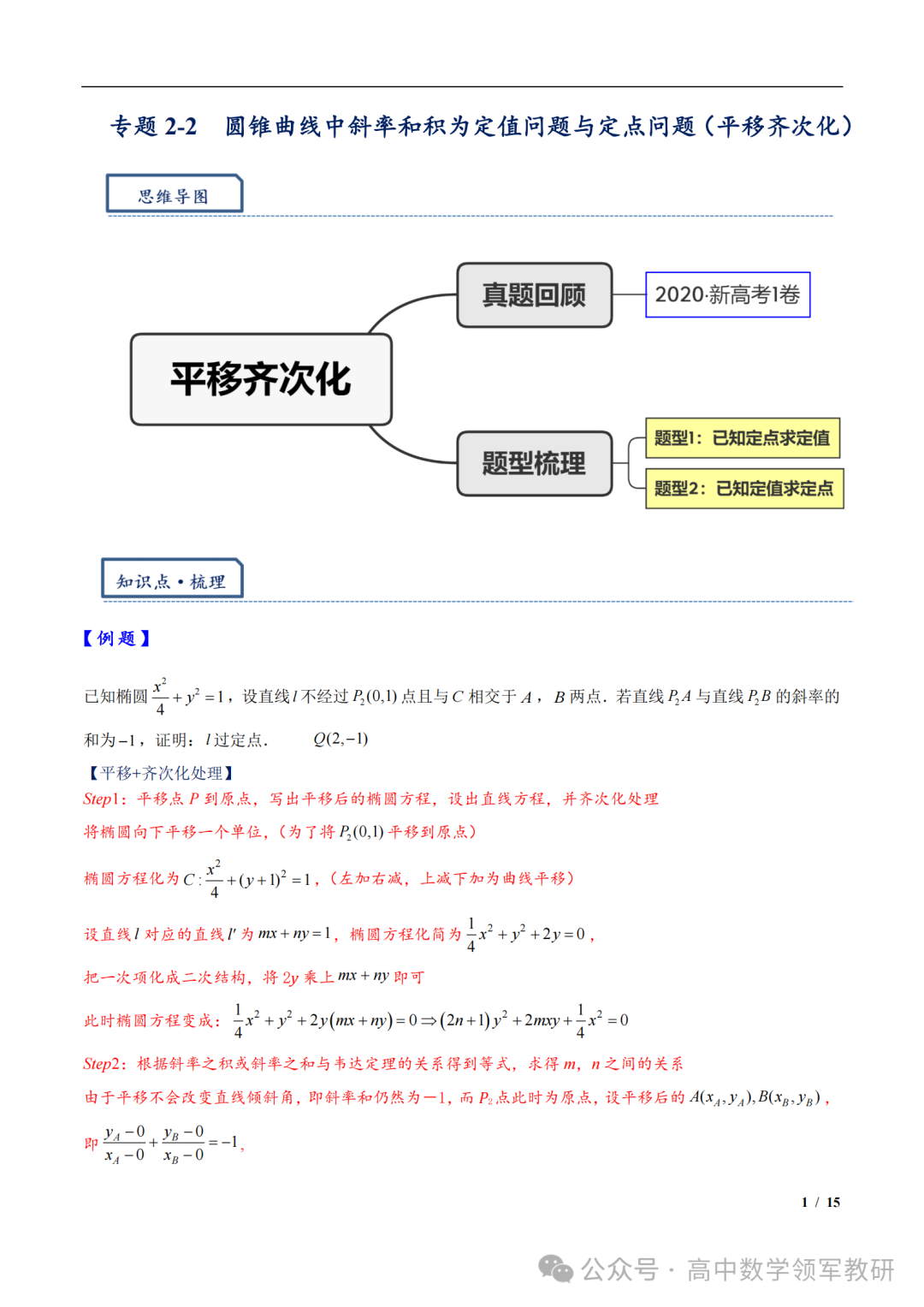 突破新高考24  圆锥曲线中斜率和积为定值问题与定点问题(平移齐次化) 第15张