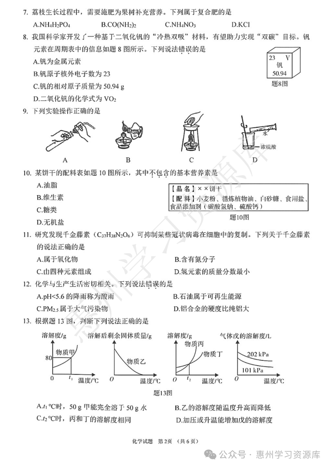 2022广东中考真题卷(化学) 第2张