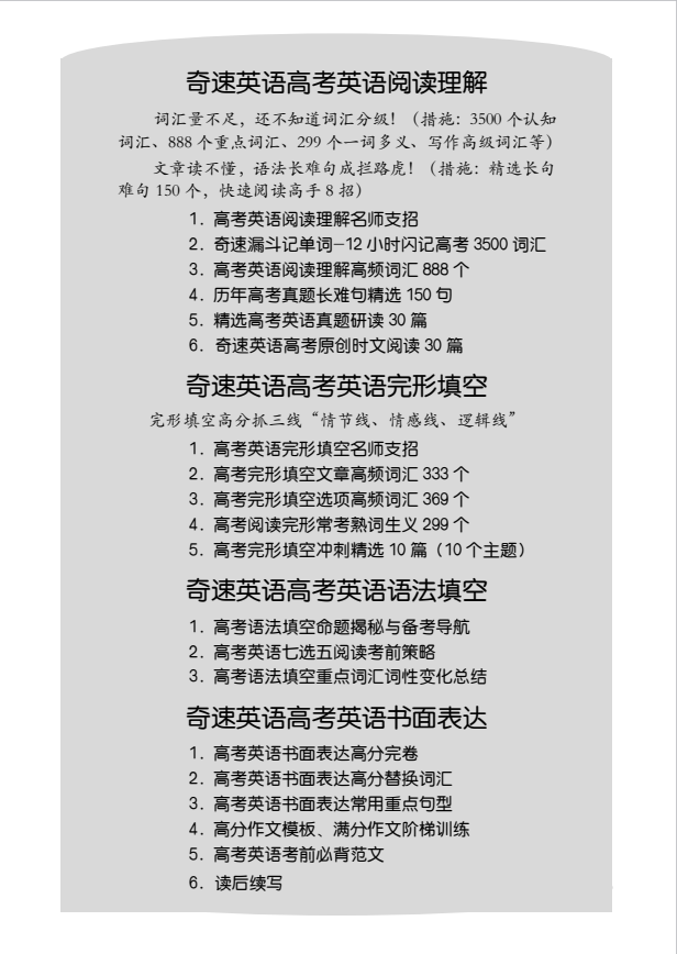 14届高考冲刺精品!2024年奇速英语《高考英语考前30天》热销!高三冲刺必备 第2张