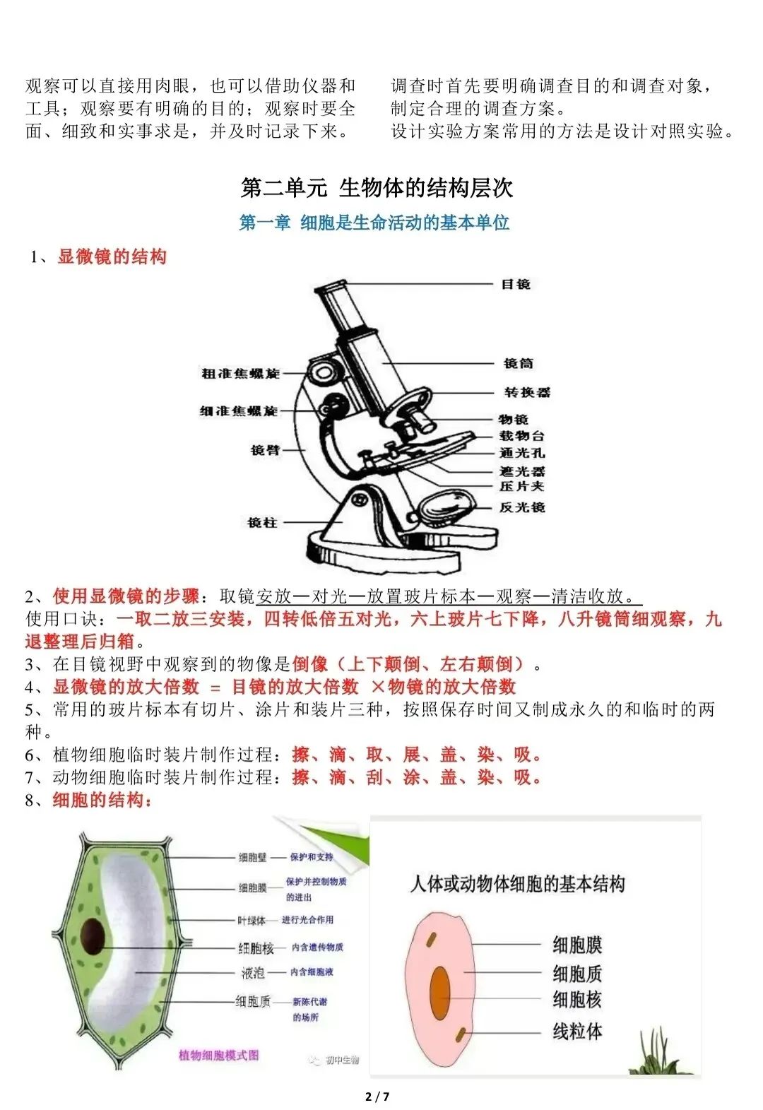 【初中生物】2024年中考生物复习知识清单(一) 第4张