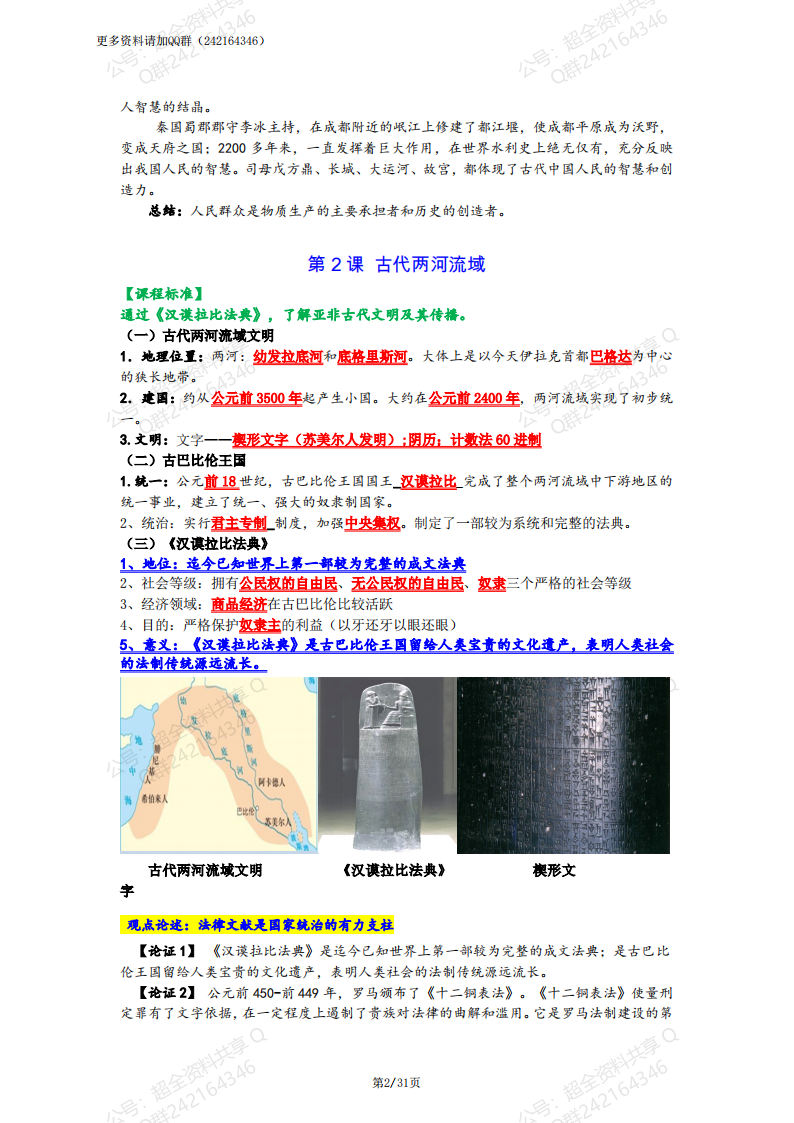 中考历史复习九年级历史上册冲刺背诵手册(pdf分享) 第2张