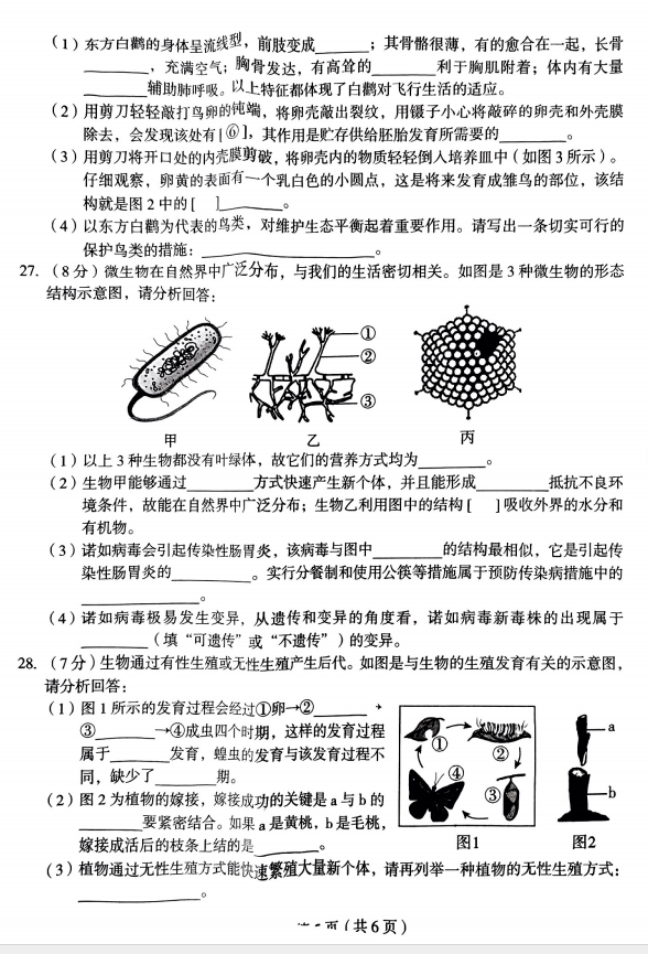 中考试题  河北省九地市生物试卷 第6张