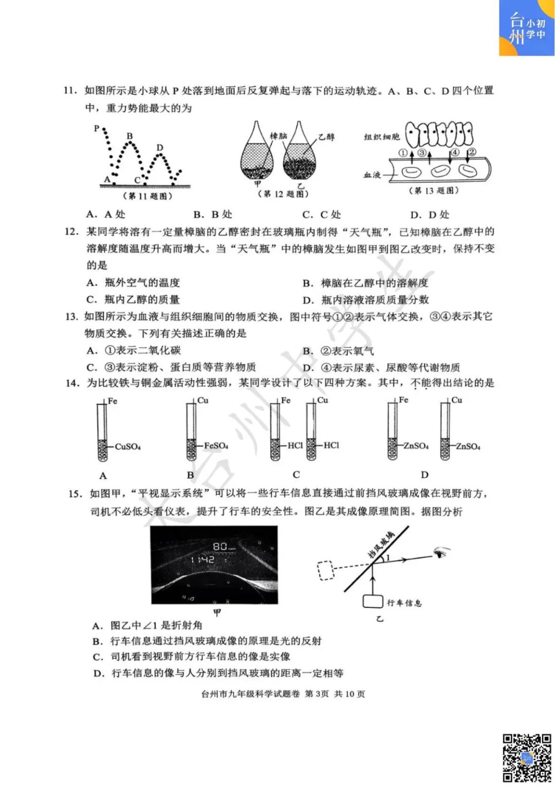 【五科齐】2024年台州市中考一模真题 第19张